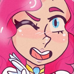 Size: 1080x1080 | Tagged: safe, alternate version, artist:toni.doodlez, pinkie pie, human, g4, blushing, bust, choker, clothes, crossover, female, humanized, one eye closed, open mouth, ponied up, sailor moon (series), smiling, solo, wink