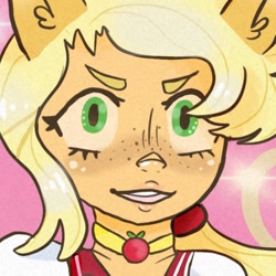 Size: 1080x1080 | Tagged: safe, alternate version, artist:toni.doodlez, applejack, human, g4, bust, choker, clothes, crossover, female, freckles, humanized, ponied up, sailor moon (series), solo