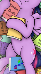 Size: 316x565 | Tagged: safe, artist:flufflelord, edit, twilight sparkle, alicorn, pony, g4, belly, book, cropped, pictures of bellies, pile of books, princess sleeping on books, rotated, solo, squishy cheeks, that pony sure does love books, twilight sparkle (alicorn)