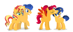 Size: 1024x451 | Tagged: safe, artist:pegasister64, flash sentry, sunset shimmer, oc, g4, family, female, male, offspring, parent:flash sentry, parent:sunset shimmer, parents:flashimmer, ship:flashimmer, shipping, simple background, straight, transparent background