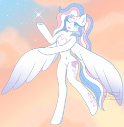 Size: 1024x1053 | Tagged: safe, artist:lolitablue, star catcher, pegasus, semi-anthro, g3, arm hooves, female, one eye closed, solo, sparkles, wink