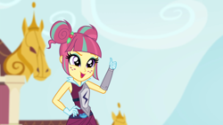 Size: 1920x1080 | Tagged: safe, screencap, sour sweet, equestria girls, g4, my little pony equestria girls: friendship games, female, hand on hip, open mouth, open smile, smiling, solo, thumbs up