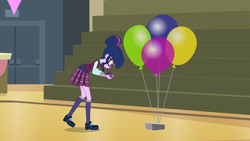 Size: 1920x1080 | Tagged: safe, screencap, sci-twi, twilight sparkle, equestria girls, g4, my little pony equestria girls: friendship games, balloon, clothes, glasses, magic capture device, not paying attention, shoes, socks, solo
