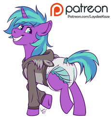 Size: 1000x1087 | Tagged: safe, artist:laydeekaze, oc, oc:oakley, pony, clothes, diaper, diaper fetish, fetish, hoodie, non-baby in diaper, tail tape