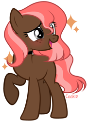 Size: 1824x2495 | Tagged: safe, artist:mint-light, oc, oc only, earth pony, pony, blushing, choker, commission, earth pony oc, looking back, raised hoof, signature, simple background, smiling, solo, white background, ych result