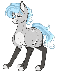 Size: 818x990 | Tagged: safe, artist:silentwolf-oficial, oc, oc only, earth pony, pony, colored hooves, colored pinnae, earth pony oc, markings, one eye closed, pale belly, signature, simple background, solo, transparent background, wink