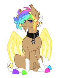 Size: 808x1077 | Tagged: safe, artist:silentwolf-oficial, oc, oc only, bat pony, pony, bat pony oc, bat wings, collar, ethereal mane, hoof polish, male, multicolored hair, rainbow hair, signature, simple background, solo, stallion, starry mane, transparent background, wings