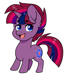 Size: 667x770 | Tagged: safe, artist:silentwolf-oficial, oc, oc only, oc:stellar rain, pony, unicorn, :d, ear fluff, horn, magical lesbian spawn, next generation, offspring, open mouth, parent:tempest shadow, parent:twilight sparkle, parents:tempestlight, simple background, smiling, solo, transparent background, unicorn oc