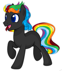 Size: 2008x2280 | Tagged: safe, artist:mint-light, artist:thieeur-nawng, oc, oc only, earth pony, pony, base used, earth pony oc, high res, male, multicolored hair, open mouth, rainbow hair, running, simple background, solo, stallion, transparent background