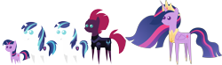 Size: 7582x2250 | Tagged: safe, artist:sketchmcreations, shining armor, tempest shadow, twilight sparkle, alicorn, pony, g4, my little pony: the movie, the last problem, armor, broken horn, female, filly, filly twilight sparkle, happy birthday mlp:fim, horn, inkscape, older, older twilight, older twilight sparkle (alicorn), pointy ponies, princess twilight 2.0, simple background, transparent background, twilight sparkle (alicorn), vector, younger