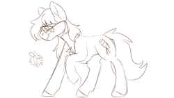 Size: 3840x2160 | Tagged: safe, artist:brainiac, derpibooru exclusive, oc, oc only, oc:gray star, bee, insect, pony, brainiacs sketchbook (set), female, glasses, happy, high res, mare, minecraft, sketch, smiling, solo