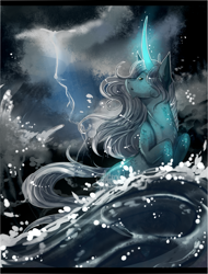 Size: 1427x1874 | Tagged: safe, artist:shiroikitten, oc, oc only, pony, unicorn, solo, storm, water