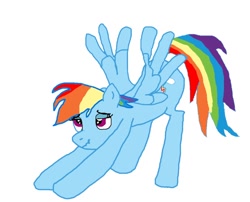 Size: 796x642 | Tagged: safe, artist:strelokfaggot, rainbow dash, pony, g4, 1000 hours in ms paint, doodle, iwtcird, meme, ms paint, paintbrush, simple background, solo, stretching, trace, white background