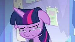 Size: 1920x1080 | Tagged: safe, screencap, twilight sparkle, alicorn, pony, g4, the ending of the end, crying, eyes closed, floppy ears, solo, tears of fear, twilight sparkle (alicorn), wavy mouth