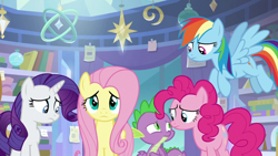 Size: 1920x1080 | Tagged: safe, screencap, fluttershy, pinkie pie, rainbow dash, rarity, spike, dragon, g4, the ending of the end, winged spike, wings
