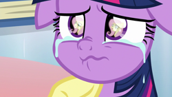 Size: 1920x1080 | Tagged: safe, screencap, fluttershy, twilight sparkle, alicorn, pegasus, pony, g4, the ending of the end, crying, eye reflection, floppy ears, reflection, tears of fear, teary eyes, twilight sparkle (alicorn), wavy mouth