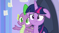 Size: 1920x1080 | Tagged: safe, screencap, spike, twilight sparkle, alicorn, dragon, pony, g4, the ending of the end, floppy ears, twilight sparkle (alicorn), winged spike, wings