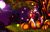 Size: 3830x2436 | Tagged: safe, artist:cali luminos, oc, oc only, unicorn, anthro, unguligrade anthro, broom, clothes, commission, dress, female, halloween, hangout, high res, holiday, lantern, moon, night, pose, pumpkin, scenery, sitting, solo, tree, ych example, your character here