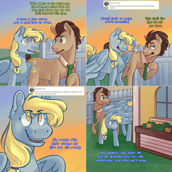Size: 2002x2002 | Tagged: safe, artist:moonavem, derpy hooves, doctor whooves, time turner, earth pony, pegasus, pony, lovestruck derpy, g4, ask, comic, dialogue, duo, female, fence, high res, house, male, mare, picket fence, stallion, tumblr comic