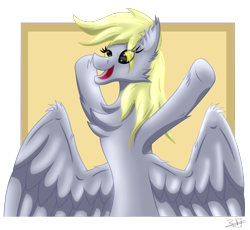Size: 1500x1378 | Tagged: safe, artist:thebenalpha, derpy hooves, pegasus, pony, g4, chest fluff, ear fluff, happy, simple background, transparent background, wings