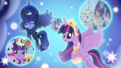 Size: 4444x2500 | Tagged: safe, artist:limedazzle, applejack, fluttershy, pinkie pie, princess luna, rainbow dash, rarity, spike, starlight glimmer, twilight sparkle, alicorn, pony, g4, the last problem, concave belly, crying, crying on the outside, dream orbs, group hug, high res, hug, mane six, older, older twilight, older twilight sparkle (alicorn), princess twilight 2.0, retired, sad smile, show accurate, slender, tears of joy, thin, twilight sparkle (alicorn)