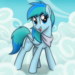 Size: 2048x2048 | Tagged: safe, artist:whitequartztheartist, oc, oc only, oc:stormy waters, pegasus, pony, bandana, cloud, female, high res, mare, on a cloud, solo, standing on a cloud