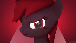 Size: 3840x2160 | Tagged: safe, artist:cross76, oc, oc only, oc:dicemare, pegasus, pony, 3d, angry, beautiful, cute, ears, eye lashes, female, gray, high res, light, lighting, looking at you, mare, mean, monochrome, pretty, profile picture, red, red background, red eyes, red hair, solo, source filmmaker, upset