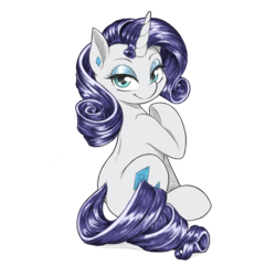Size: 1280x1280 | Tagged: safe, artist:dstears, edit, rarity, pony, unicorn, cute, digital art, female, looking at you, looking back, looking back at you, mare, raribetes, simple background, sitting, smiling, solo, transparent background