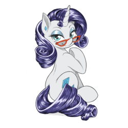 Size: 1280x1280 | Tagged: safe, alternate version, artist:dstears, edit, rarity, pony, unicorn, cute, digital art, female, glasses, looking at you, looking back, looking back at you, mare, raribetes, simple background, sitting, smiling, solo, transparent background