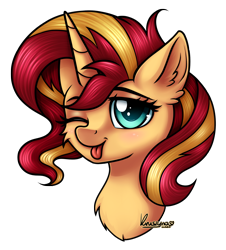 Size: 1602x1771 | Tagged: safe, artist:kruszynka25, sunset shimmer, pony, unicorn, g4, :p, blushing, bust, cheek fluff, chest fluff, cute, ear fluff, female, looking at you, mare, shimmerbetes, simple background, solo, tongue out, transparent background
