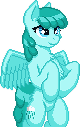 Size: 160x254 | Tagged: safe, artist:zeka10000, spring melody, sprinkle medley, pegasus, pony, g4, bipedal, chest fluff, cute, female, hoof on belly, pixel art, simple background, solo, spread wings, standing, transparent background, vector, wings