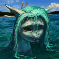Size: 3000x3000 | Tagged: safe, artist:kiwwsplash, oc, oc only, pony, bust, high res, outdoors, solo, tongue out, water