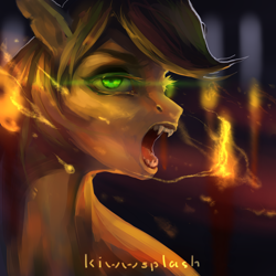 Size: 3000x3000 | Tagged: safe, artist:kiwwsplash, oc, oc only, pony, vampire, vampony, bust, fangs, glowing eyes, high res, open mouth, signature, solo