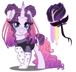 Size: 950x900 | Tagged: safe, artist:elementbases, artist:gihhbloonde, oc, oc only, pony, unicorn, adoptable, base used, blushing, clothes, ethereal mane, female, flower, flower in hair, magical lesbian spawn, mare, offspring, parent:inky rose, parent:pinkie pie, parents:inkypie, raised hoof, shirt, simple background, socks, solo, starry mane, stockings, thigh highs, transparent background
