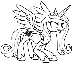 Size: 1373x1200 | Tagged: safe, artist:soctavia, princess cadance, alicorn, pony, g4, angry, crown, female, hoof shoes, jewelry, mare, regalia, scowl, sketch, snarling, solo, teeth, wings, wip