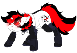 Size: 3120x2160 | Tagged: safe, artist:brainiac, oc, oc only, oc:blackjack, cyborg, pony, unicorn, fallout equestria, fallout equestria: project horizons, amputee, collar, cyber legs, cybernetic legs, fanfic art, female, high res, horn, mare, simple background, small horn, solo, transparent background
