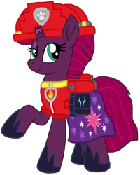 Size: 825x1032 | Tagged: safe, artist:徐詩珮, fizzlepop berrytwist, tempest shadow, pony, series:sprglitemplight diary, series:sprglitemplight life jacket days, series:springshadowdrops diary, series:springshadowdrops life jacket days, g4, alternate universe, clothes, female, i can't believe it's not ejlightning007arts, marshall (paw patrol), paw patrol, simple background, solo, transparent background