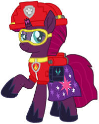 Size: 826x1033 | Tagged: safe, artist:徐詩珮, fizzlepop berrytwist, tempest shadow, pony, series:sprglitemplight diary, series:sprglitemplight life jacket days, series:springshadowdrops diary, series:springshadowdrops life jacket days, g4, alternate universe, clothes, female, i can't believe it's not ejlightning007arts, marshall (paw patrol), paw patrol, simple background, solo, transparent background