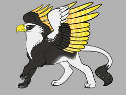 Size: 2800x2100 | Tagged: safe, artist:loryska, oc, oc only, griffon, hybrid, gray background, high res, offspring, parent:gilda, parent:opinicus, simple background, solo
