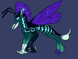 Size: 2800x2100 | Tagged: safe, artist:loryska, oc, oc only, hybrid, blue background, high res, interspecies offspring, offspring, parent:pharynx, parent:star spider, simple background, solo, starry eyes, wingding eyes