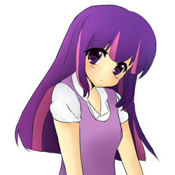 Size: 1202x1200 | Tagged: safe, artist:ichocox, twilight sparkle, human, g4, anime, anime style, bust, clothes, cute, female, human coloration, humanized, moe, shirt, simple background, solo, twiabetes, vest, white background