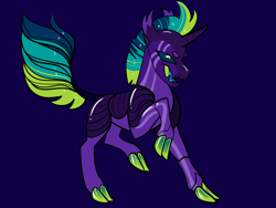 Size: 2800x2100 | Tagged: safe, artist:loryska, oc, oc only, changepony, hybrid, pony, blue background, high res, magical gay spawn, offspring, parent:king sombra, parent:pharynx, simple background, solo