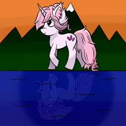 Size: 1000x1000 | Tagged: safe, artist:spiroudada, oc, oc:violet crystal, pony, unicorn, inktober 2020 custom, owner: mll mayobaka, reflection, river