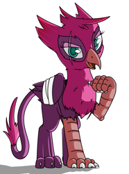 Size: 1040x1400 | Tagged: safe, artist:dacaoo, tempest shadow, griffon, g4, bandage, griffonized, simple background, solo, species swap, white background