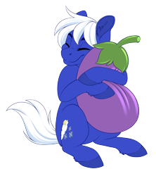 Size: 2840x3201 | Tagged: source needed, safe, artist:silkensaddle, oc, oc only, earth pony, pony, colored, cute, eggplant, food, high res, hug, simple background, solo, transparent background
