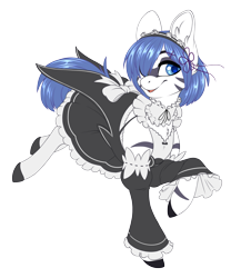 Size: 3147x3626 | Tagged: safe, artist:silkensaddle, oc, oc only, oc:zage, pony, zebra, clothes, colored, high res, maid, simple background, solo, transparent background