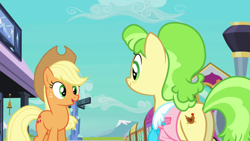 Size: 1280x720 | Tagged: safe, screencap, applejack, chickadee, ms. peachbottom, earth pony, pony, g4, games ponies play, butt, chickenbutt, female, mare, plot