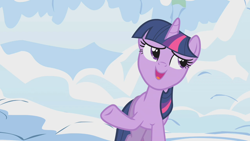 Size: 1280x720 | Tagged: safe, screencap, twilight sparkle, pony, unicorn, g4, my little pony: friendship is magic, winter wrap up, female, mare, snow, solo, unicorn twilight