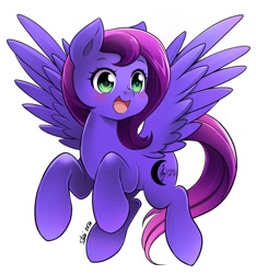 Size: 636x680 | Tagged: safe, artist:nekoshiei, artist:ramivic, part of a set, oc, oc only, oc:crescent song, pegasus, pony, commission, family, female, filly, green eyes, manga style, music notes, purple, simple background, solo, white background
