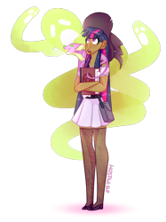 Size: 806x1080 | Tagged: safe, artist:hostile-elf, spike, twilight sparkle, ghost, human, undead, g4, book, clothes, dark skin, hat, humanized, simple background, skirt, species swap, transparent background, wiccan, witch, witch hat